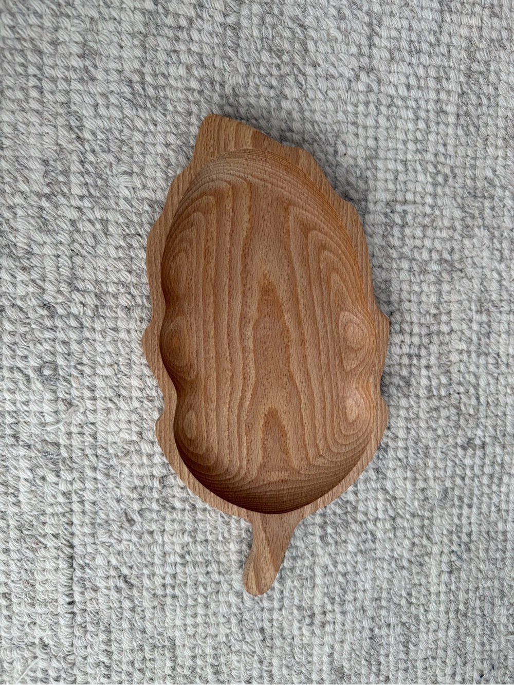 Carved Cherry Wood Leaf Serving Bowl in Natural Wood Tone